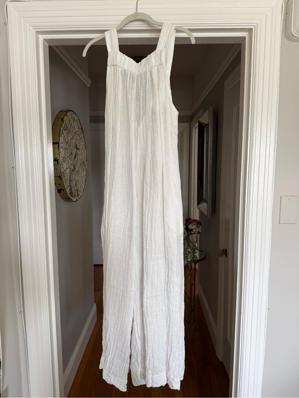Sleeveless White Wide-Leg Gauze Jumpsuit